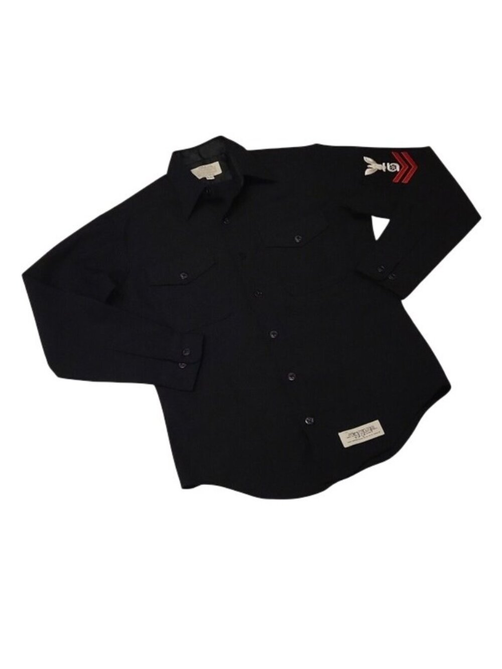 Vintage Navy Blue Military Shirt With Patch Men's 15-33 Button-Up Long Sleeve